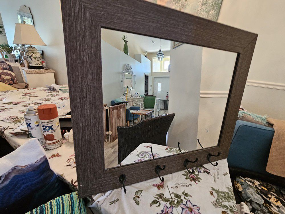 Wall Mirror With 4 Hooks Also Hanging Hooks In Back 26 W 22 H  25 Obowall Mirror 