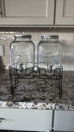 Dual Glass Mason Jar Beverage Dispensers with Stand
