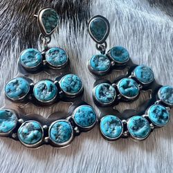 Vintage Sterling  Silver and nugget Turquoise chandelier earrings