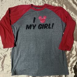 Disney Parks Size XL Shirt I love My Girl Mickey Mouse Raglan 3/4 Sleeve grey Re