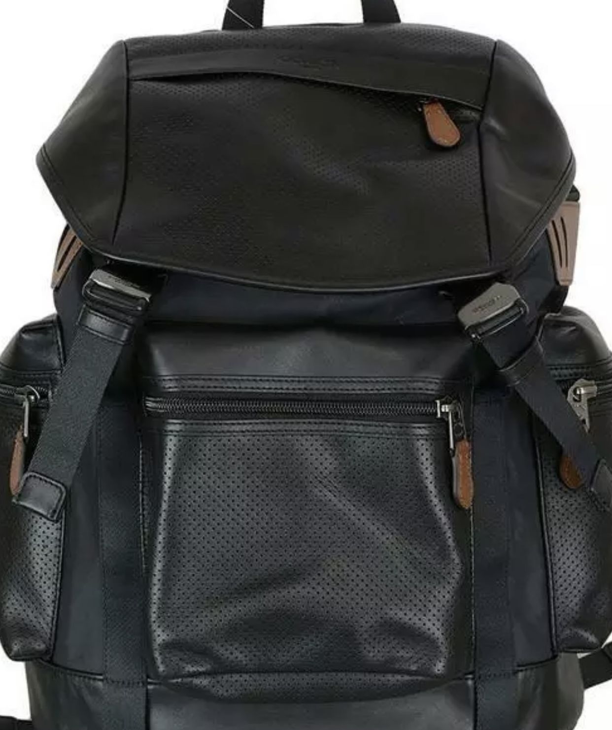 COACH Black Leather Terrain Trek Backpack Perforated Leather Nylon