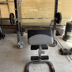 Linex Combo Weight Bench model X626 preacher curl station, leg station, French curl bar + weights