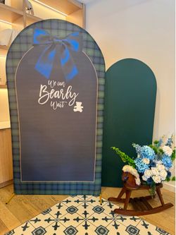 Tartan plaid Bear Baby Shower Arch Backdrop Cover 7.2ft