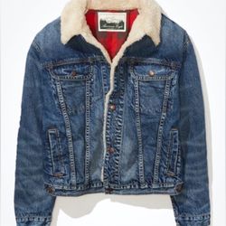 American Eagle Women’s Denim Blue Jeans Jacket Sherpa Lining Lightweight XS