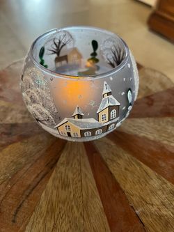 Winter Village Glass Candle Holder