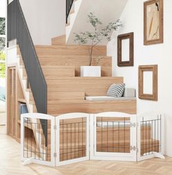 🐾 30" Freestanding Gate With Door, NIB - White