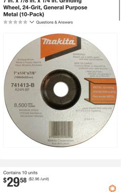 in. x 7/8 in. x 1/4 in. Grinding Wheel, 24-Grit, General Purpose Metal (10-Pack)