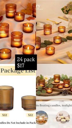 Amber Ribbed Glass Votive Candle Holders 24 Pack
