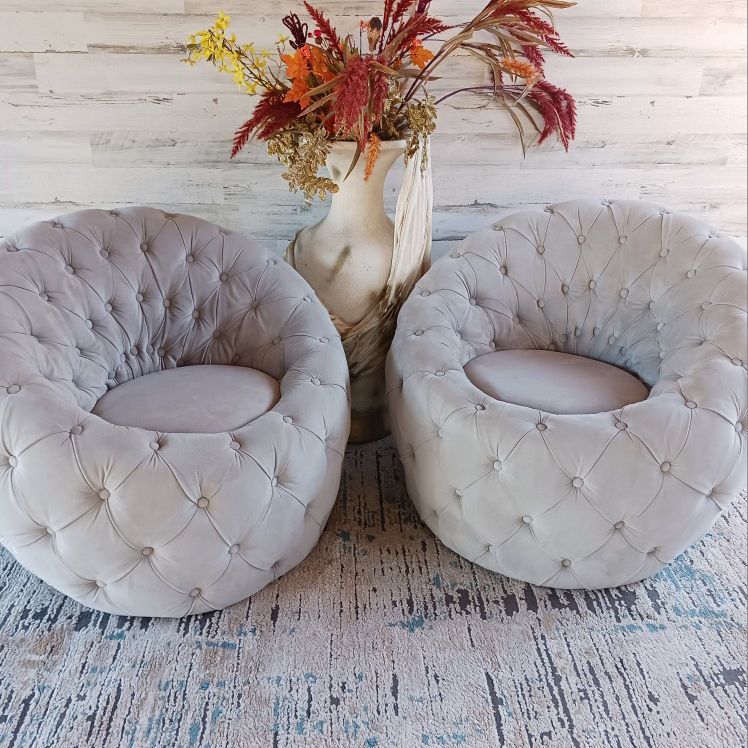 Large Tufted Velvet Egg Chairs Cool Gray