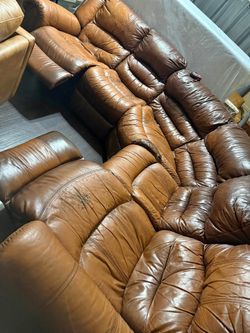 Brown Leather Reclining Sectional - Needs Some TLC, Priced to Move TODAY