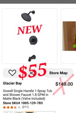 NEW Glacier Bay Oswell Tub & Shower Faucet – Matte Black – $55
