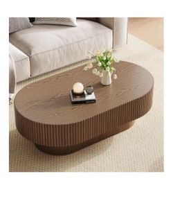 NEW IN BOX Oval brown walnut coffee table