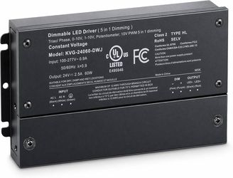 Brand new in box Dimmable LED Driver, AC 100-277V to DC 24V 2.5A 60W Transformer 5-in-1 Triac, IP67 Waterproof Class 2 Power Supply, for Commercial Re