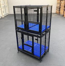 $310 (New) Set of (2) stackable dog cage 37x25x64” heavy duty folding kennel w/ plastic tray