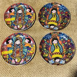 4 Colorful Decorative Porcelain Plates Our Lady of Guadalupe 