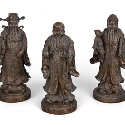 Three Large Chinese Bronze Figures Of Fu, Lu, And Shou