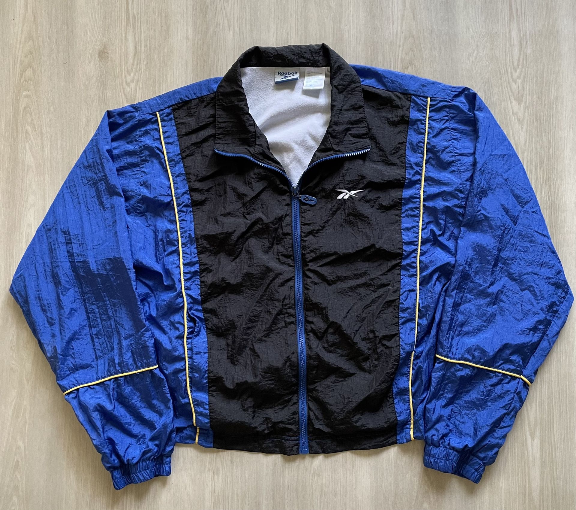 Vintage 90’s Reebok Windbreaker Jacket Royal Blue / Yellow Piping Sz XL
