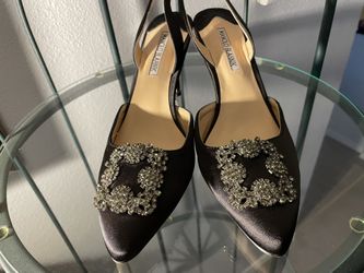 Manalo Blaknik Black Dress Sling Back Shoes