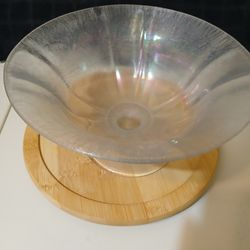 Tiffin us glass company stretch glass compote bowl iridescent vintage. Minor chip as noted in photo.