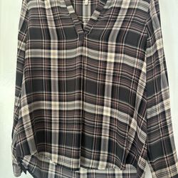 Joie Silk Womens Nepal Plaid Blouse