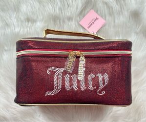 Juicy Couture Red Shimmer Train Case Bling Cosmetic Makeup Bag❣️NWT