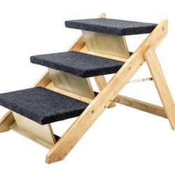 MEWANG Wood Pet Stairs/Pet Steps - Foldable 3 Levels Dog Stairs & Ramp Perfect for Beds and Cars - Portable Dog/Cat Ladder Up to 110 Pounds