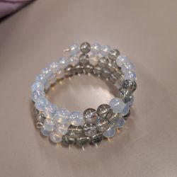 Glass Beaded Handmade Memory Wire Wrap Bracelet 