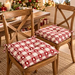 Rachel Zoe Christmas Chair Pads Set of 2 Red White Plaid Tree Cushions 17x17