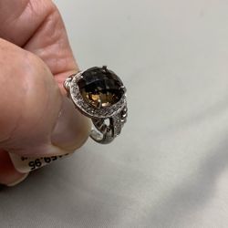 Judith Ripka Size 5.5 Amber Gemstone 925 Sterling Ring