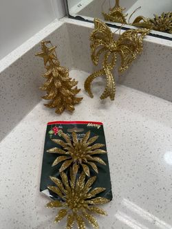 Gold glittery Christmas ornaments- 4 count
