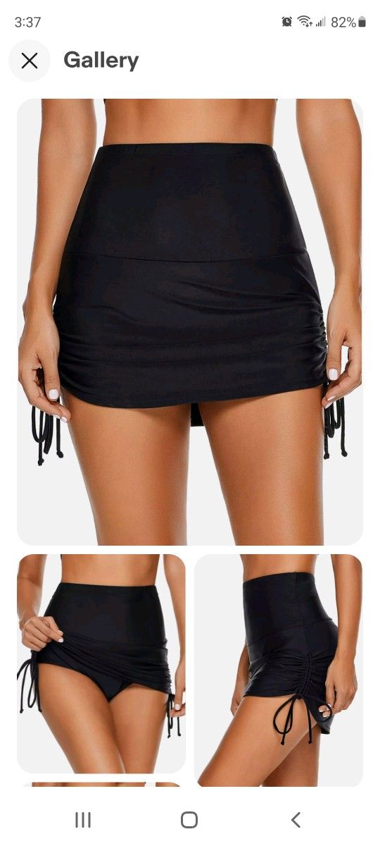 LUYEESS Women's High Waisted Swim Bikini Skirt Ruched Bottom with Brief Size L