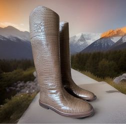 Fendi Karligraphy Croc-Embossed Riding Boots Women size 5