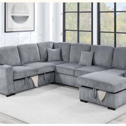 $649-4Piece Convertible Sectional Sleeper Sofa ,Chaise Storage ,Sofa Storage & USB Ports 98” x 103” x 61” x36”H