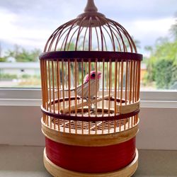 Vintage Schylling Mechanical Feathered Bird in Cage A