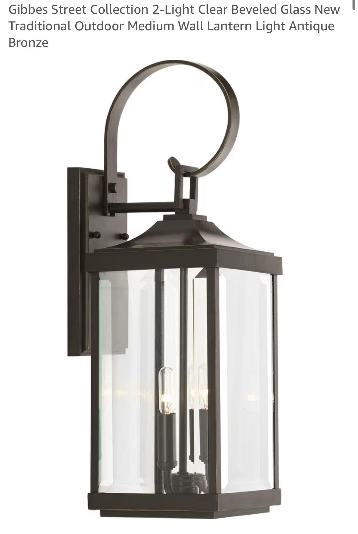 Gibbes Street Collection 2-Light Clear Beveled Glass New Traditional Outdoor Medium Wall Lantern Light Antique Bronze
