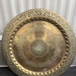 Vintage Brass Round   Tray Fir Table Signed And Numbered 