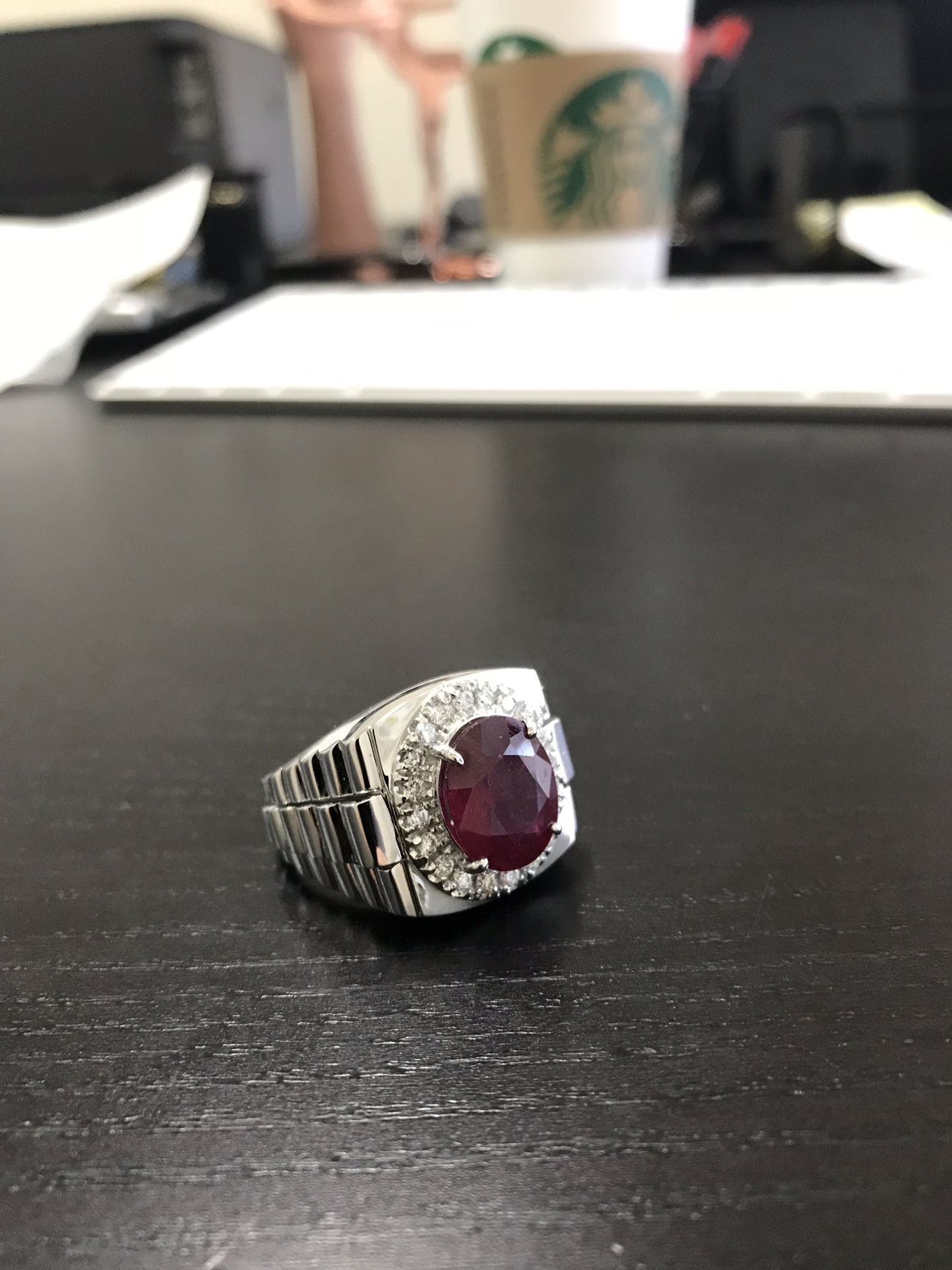 14k solid gold mens natural diamond and ruby ring