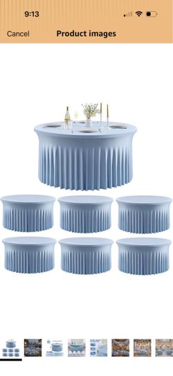 2 pcs Dusty Blue Spandex Tablecloth for 60in/5FT Round Tables,Stretchy 120inch Fitted Round Table Cloths, Wrinkle Free Tablecloth with Skirt for Weddi