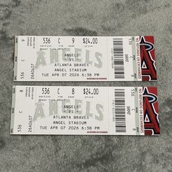 Los Angeles Angels vs Atlanta Braves 4/7/26 2 Full Ticket Stubs Soler Fight