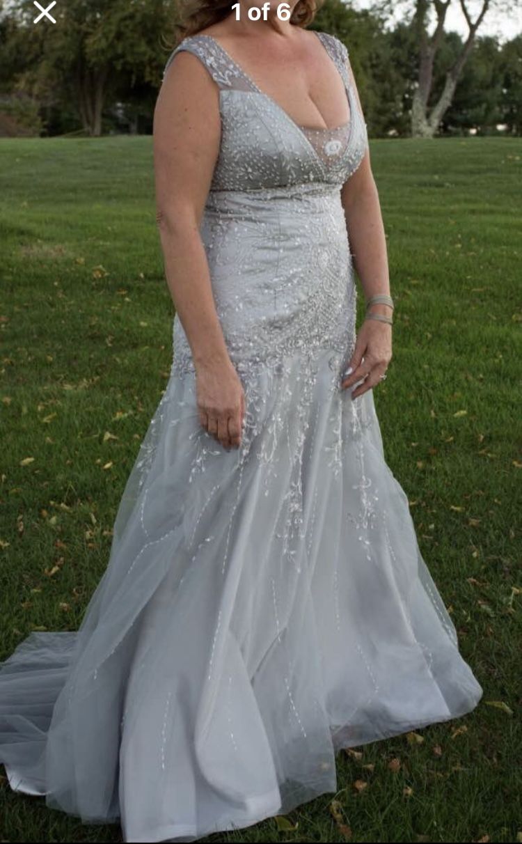 Beaded Silver wedding dress
