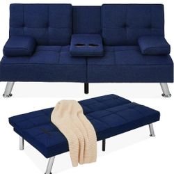 LIKE NEW Dark Blue Sofa Futon 65in X 32in Collage, Single, Sleeper