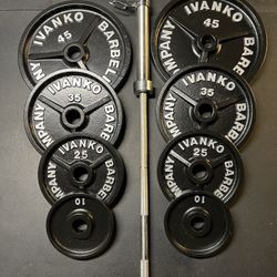 OLYMPIC CURL BAR AND WEIGHTS 