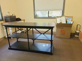 Black Wood Console Table with Two Shelves