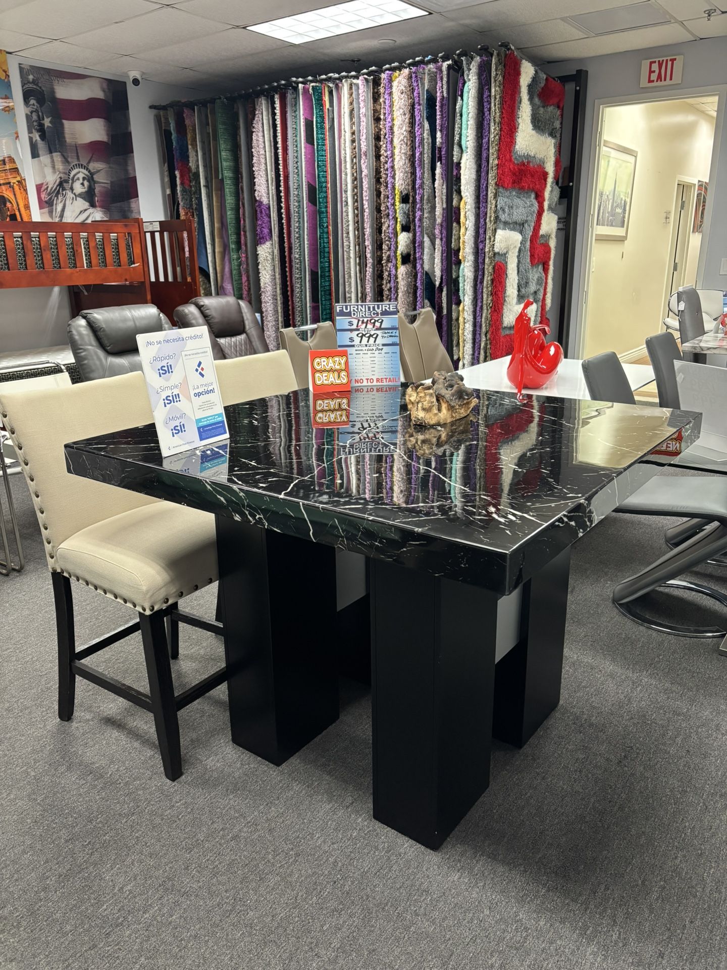 Black Top Marble Bar Table W/ 4 FREE Microfiber Bar Stools ( New Furniture)