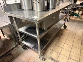 All Stainless Steel Work Table w/Double Undershelves w/Drawer w/Backsplash on Casters 72"W x 30"D x 36.5"H