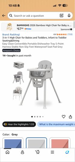 RadiAngl 3-in-1 Convertible Baby High Chair Grey