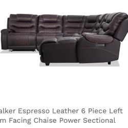 Walker Espresso Leather 6 Piece Left Arm Facing Chaise Power Sectional