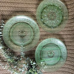 Gorgeous Depression Green Glass Plate Set  For SALE 