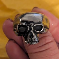 Mens Skull And Wedding Bands All Different Sizes One Has Black Onyx Stone In It 