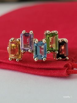 10K Yellow Gold Multi-Gemstone Cocktail Ring Size 8 Solid Gold/ Anillo de Oro con Piedras Preciosas! 👌🎁Post Tags: 10k 14k